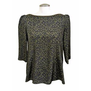 Claudie Pierlot Womens 8 Medium Animal Print Blouse Olive Green Back Keyhole